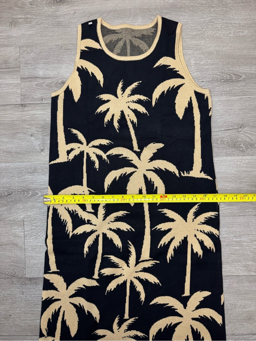 J.McLaughlin Palm Print Sleeveless Dress XS Black Tan Resort Knit Midi - Picture 11 of 12